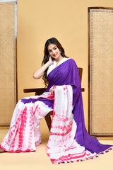 Elegant Purple and Pink Shibori Tie-Dye Mul Cotton Saree