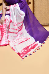 Elegant Purple and Pink Shibori Tie-Dye Mul Cotton Saree