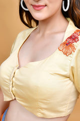 Yellow Cotton Blouse with Floral Embroidery