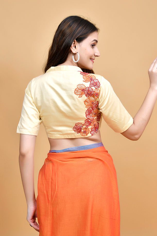 Elegant Orange Saree with Embroidered Blouse