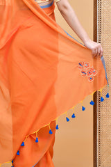 Elegant Orange Saree with Embroidered Blouse