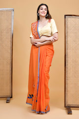 Elegant Orange Saree with Embroidered Blouse