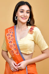 Elegant Orange Saree with Embroidered Blouse