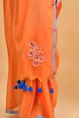 Elegant Orange Saree with Embroidered Blouse