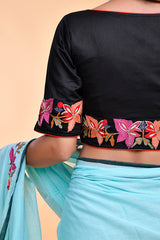 Elegant Black Blouse with Floral Embroidery