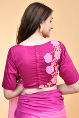 Magenta Cotton Blouse with Floral Embroidery