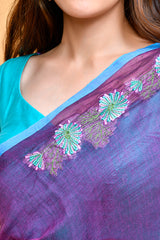 Turquoise Blossoms Blouse with Purple Embroidery