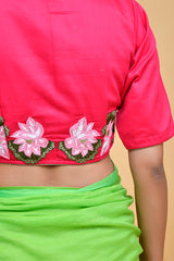 Fuchsia Pink Blouse with Floral Embroidery