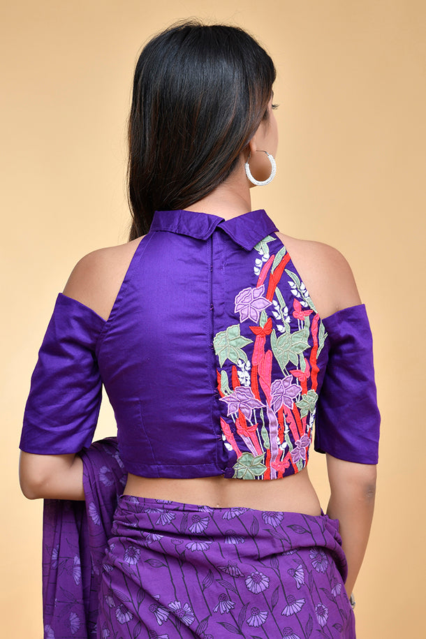 Contemporary Cold-Shoulder Violet Embroidered Blouse