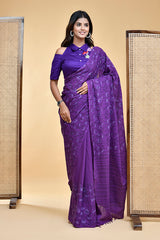 Hand Block Print Mul Cotton Saree in Regal Purple