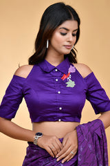 Contemporary Cold-Shoulder Violet Embroidered Blouse