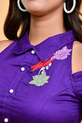 Contemporary Cold-Shoulder Violet Embroidered Blouse