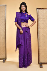 Contemporary Cold-Shoulder Violet Embroidered Blouse