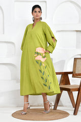 Lime Green Floral Embroidery Shirt Dress