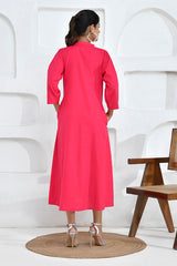 Poppy Embroidery Shirt Dress in Fuchsia Pink