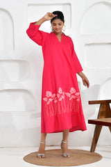 Poppy Embroidery Shirt Dress in Fuchsia Pink