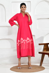 Poppy Embroidery Shirt Dress in Fuchsia Pink