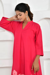 Poppy Embroidery Shirt Dress in Fuchsia Pink