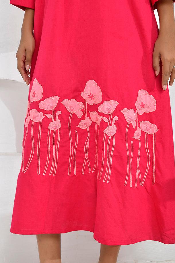 Poppy Embroidery Shirt Dress in Fuchsia Pink