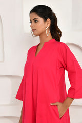 Poppy Embroidery Shirt Dress in Fuchsia Pink