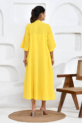 Yellow Lotus Embroidery Shirt Dress