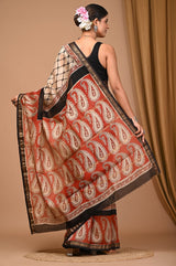 Rudhira - Hand Block Printed Maheshwari Silk Zari Border Saree