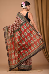 Raktima - Hand Block Printed Maheshwari Silk Zari Border Saree