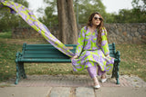 Lavender and Neon Green Cotton Floral Kurta Set