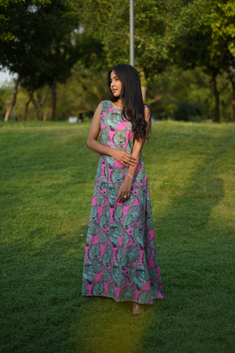 Green Pink Sleeveless Comfort Dress