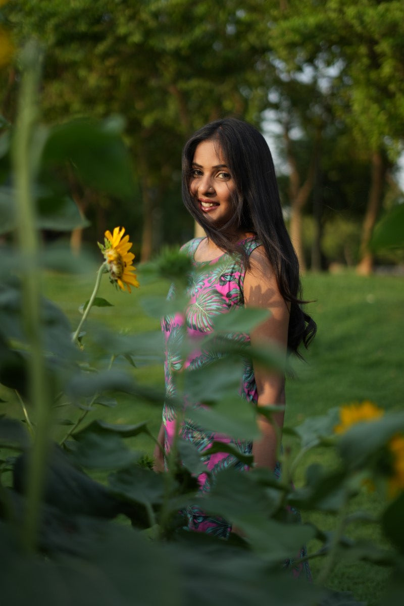 Green Pink Sleeveless Comfort Dress