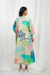 Off White Neon Cotton Tropical Print Kurta Set