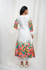 Milky White Cotton Floral Kurta Set