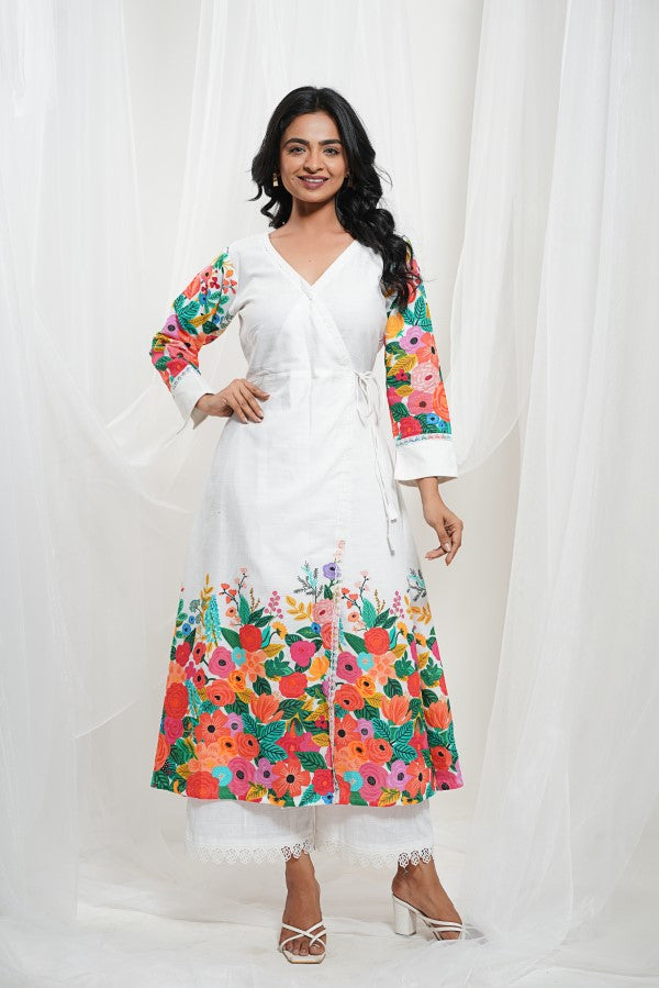 Milky White Cotton Floral Kurta Set