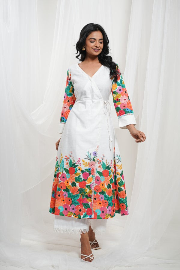 Milky White Cotton Floral Kurta Set