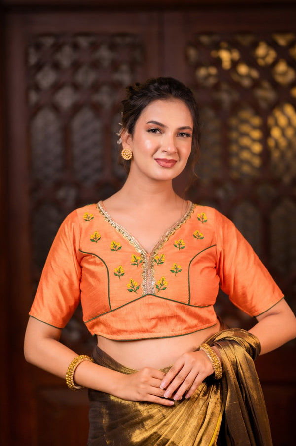 ORANGE GLIMMER - Silk Embroidery Blouse