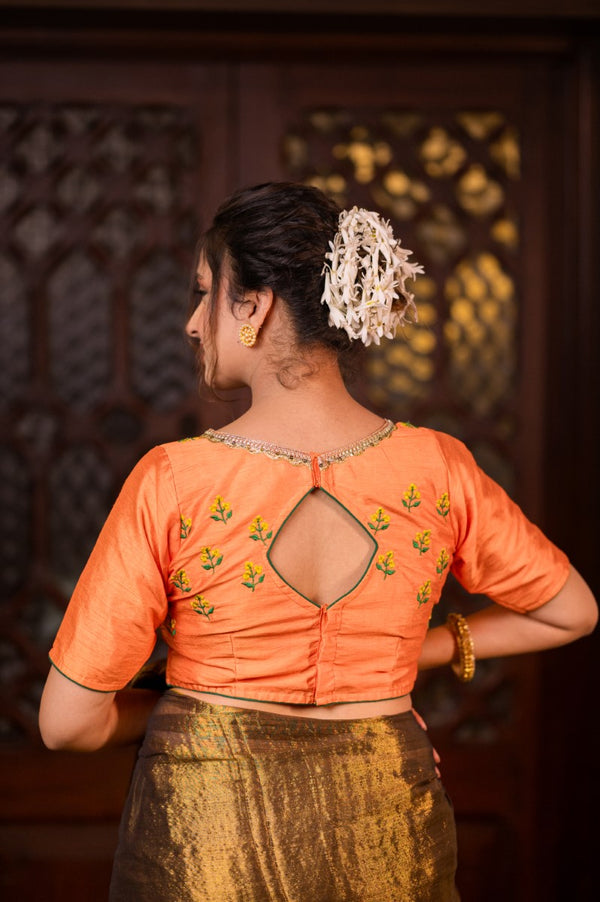 ORANGE GLIMMER - Silk Embroidery Blouse