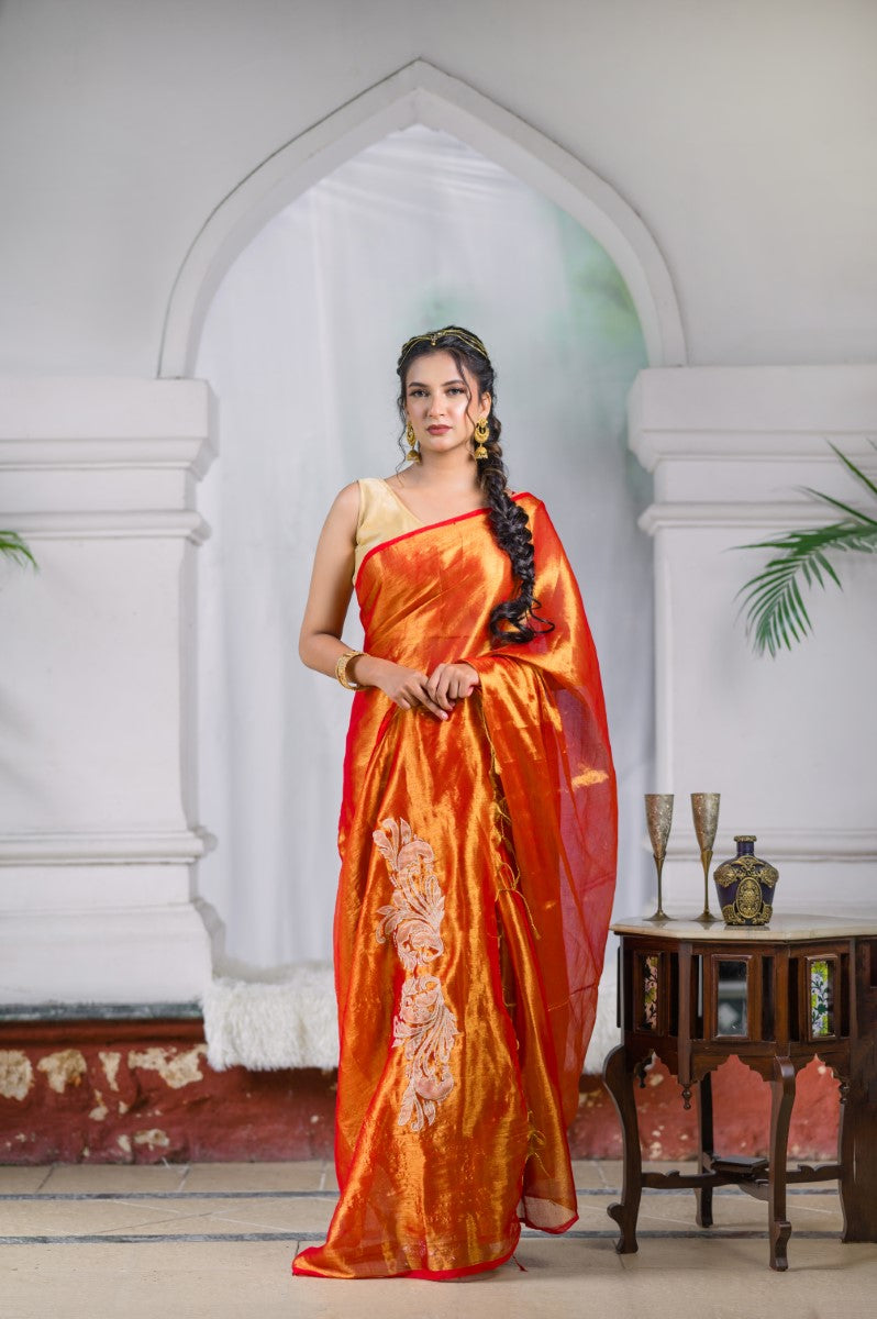 ORANGE ORCHID - MUL TISSUE SAREE