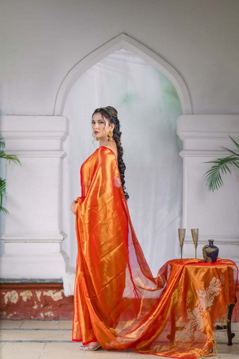 ORANGE ORCHID - MUL TISSUE SAREE