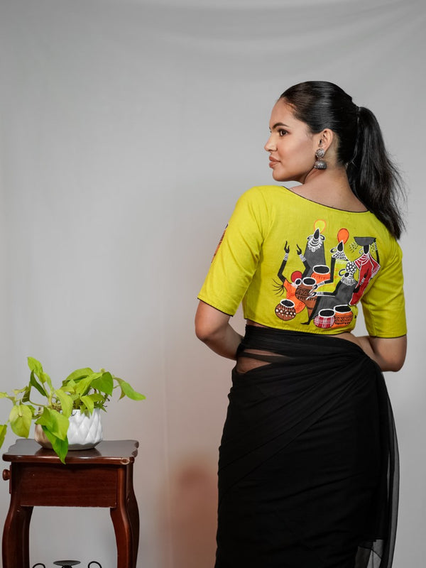 YELLOW HAND PAINTED COTTON BLOUSE