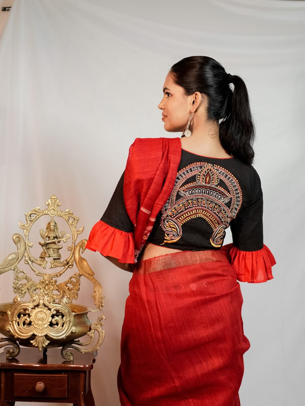 BLACK RED DURGA EMBROIDERY BLOUSE