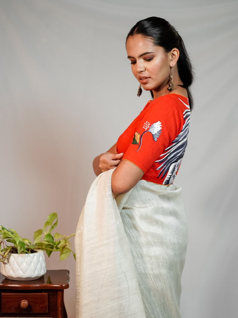 RED  AND BLACK HAND PAINTED COTTON BLOUSE