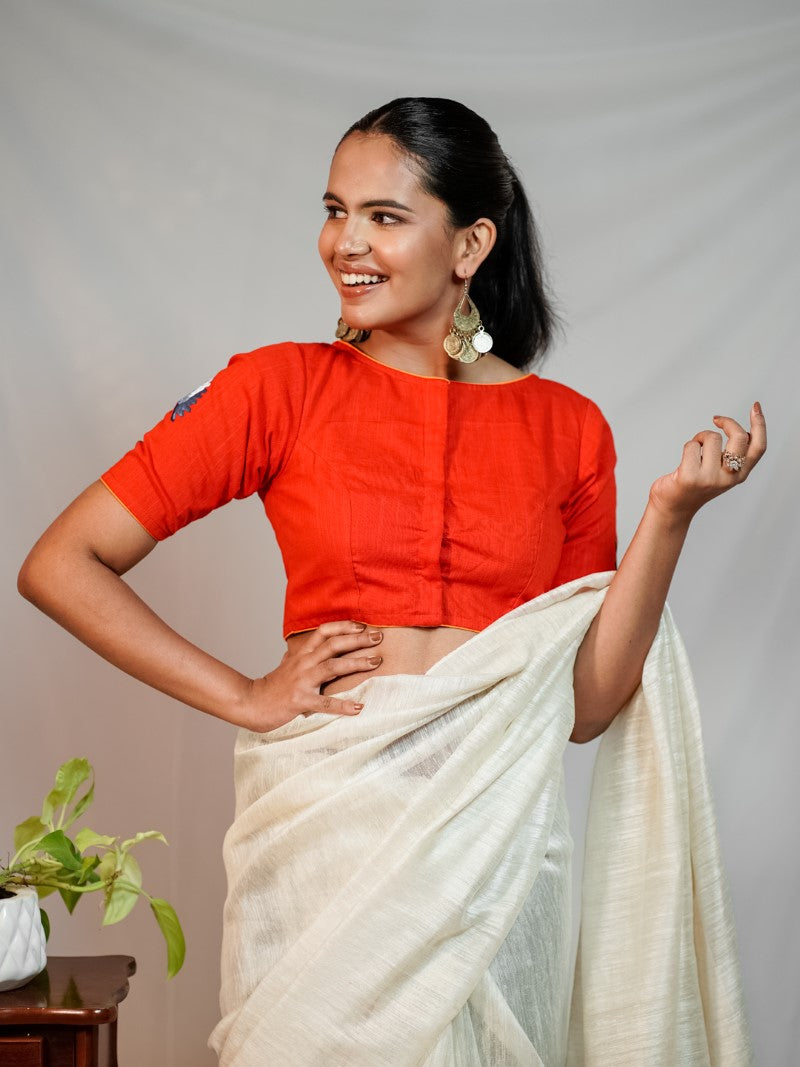 RED  AND BLACK HAND PAINTED COTTON BLOUSE