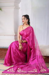 PINK BLOSSOM - MUL TISSUE SAREE