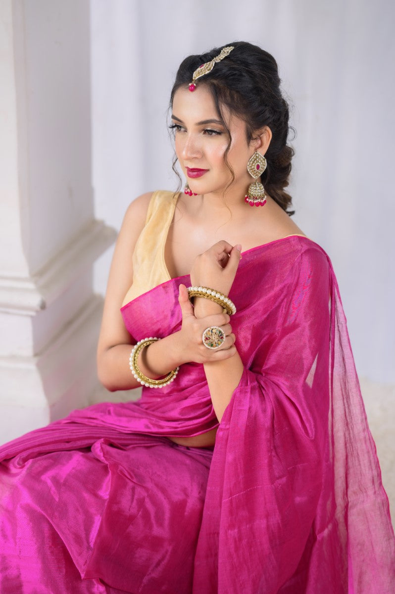 PINK BLOSSOM - MUL TISSUE SAREE