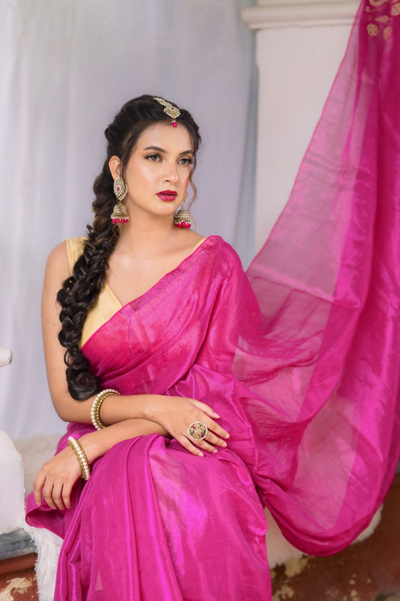 PINK BLOSSOM - MUL TISSUE SAREE