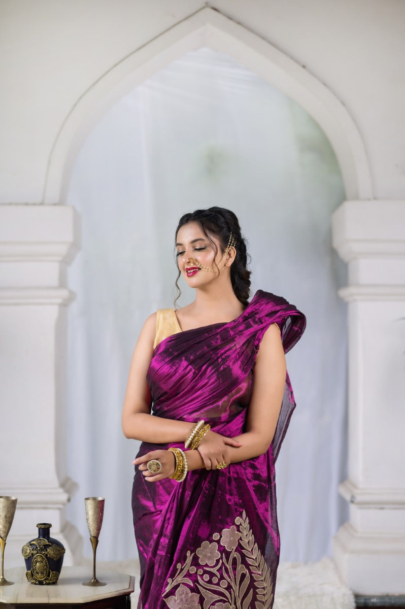 PURPLE PETAL DREAM - MUL TISSUE SAREE