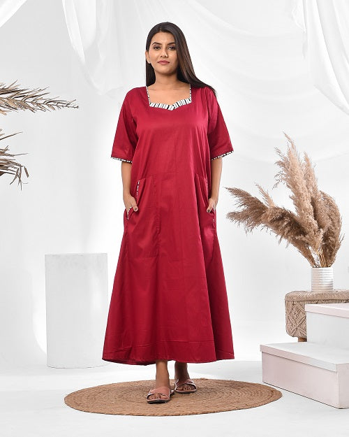 Buy Claura Milanch Cotton Full Sleeve Nighty Or Nightdress for