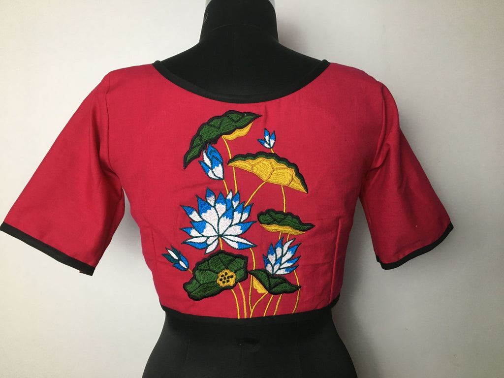 Red Embroidered Cotton Blouse – thesaffronsaga