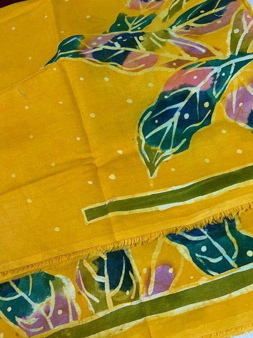 Holud Yellow Green Batik Print Cotton Blouse Piece